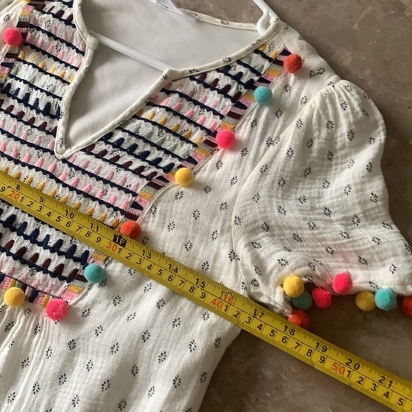 THML PomPom Short ‎ Dress XS bohemian floral multicolored festive beach white - Picture 7 of 9